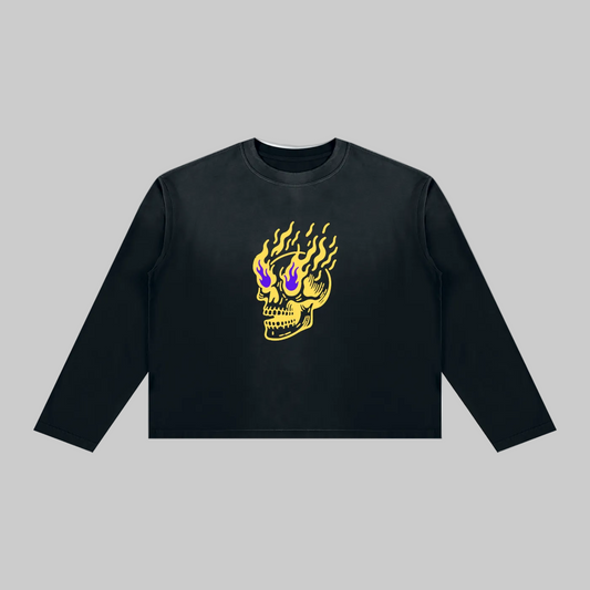 Flamin' Skull Sunfaded Long Sleeve Tee LSU Colorway