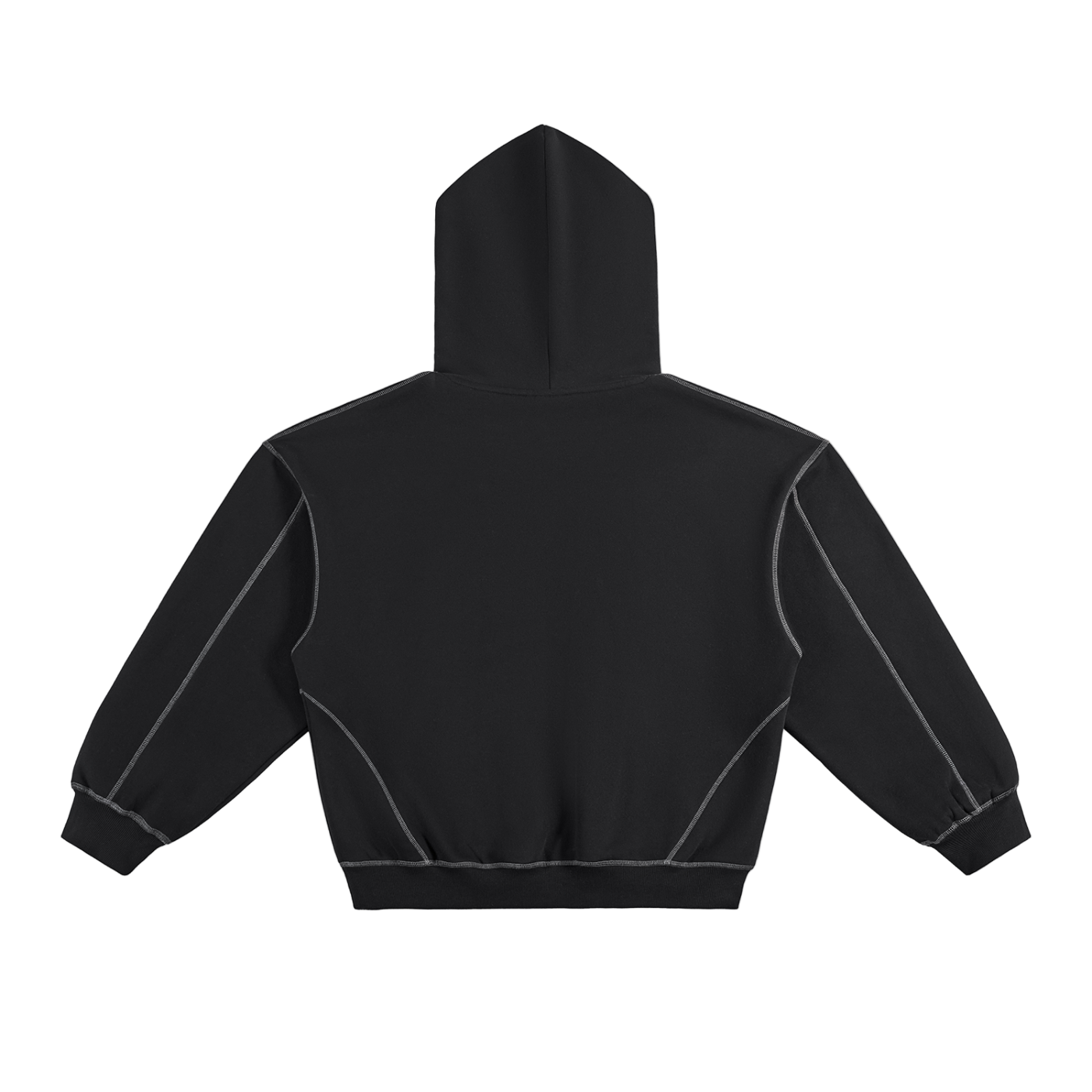 Contrast-Stitched Boxy Fleece Hoodie