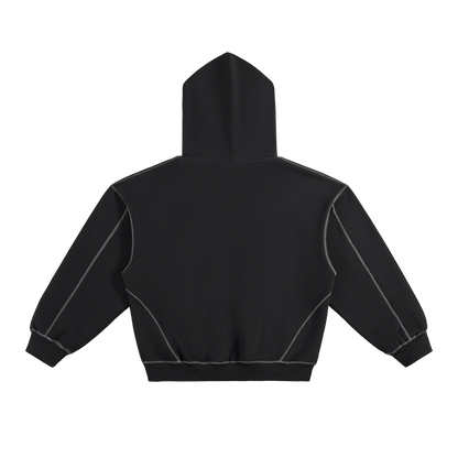 Contrast-Stitched Boxy Fleece Hoodie