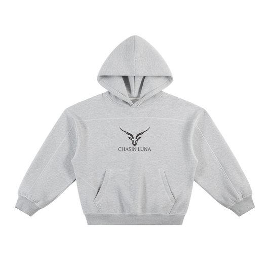 Contrast-Stitched Boxy Fleece Hoodie