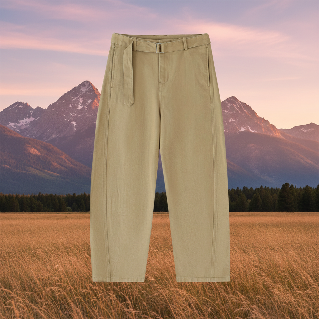 Belted Barrel-leg Chino Pants Womens