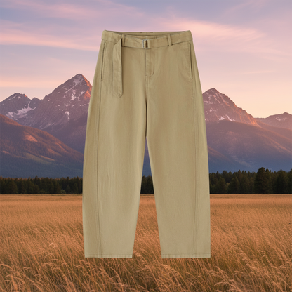 Belted Barrel-leg Chino Pants Womens