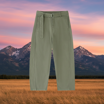 Belted Barrel-leg Chino Pants Womens